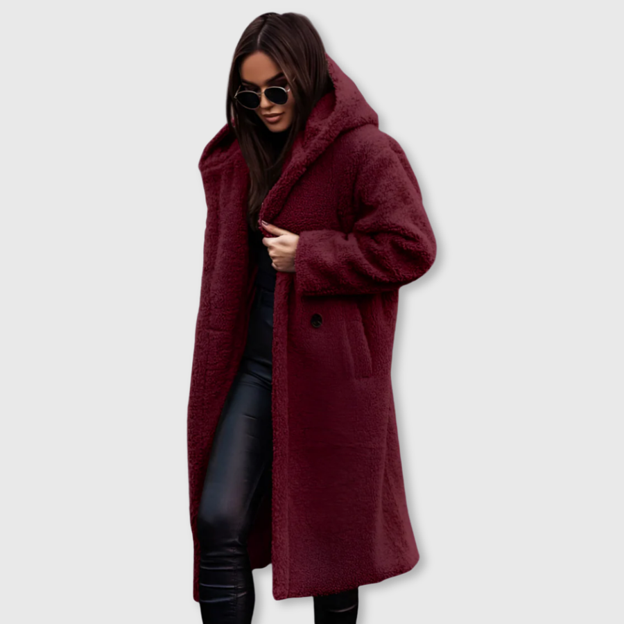 Manteau Long Teddy Oversize à Revers