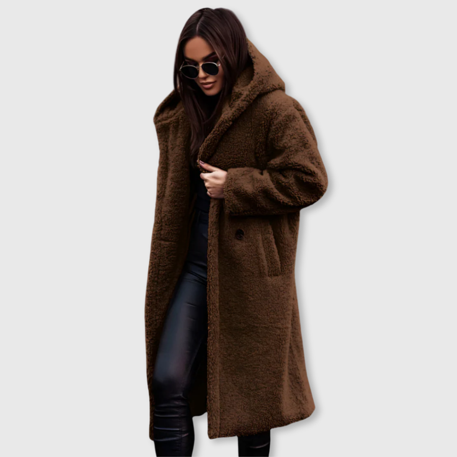 Manteau Long Teddy Oversize à Revers