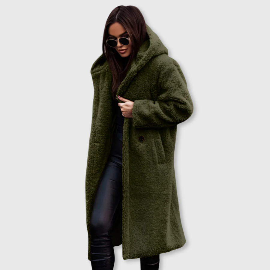 Manteau Long Teddy Oversize à Revers