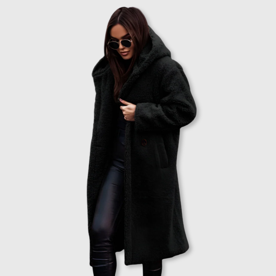 Manteau Long Teddy Oversize à Revers