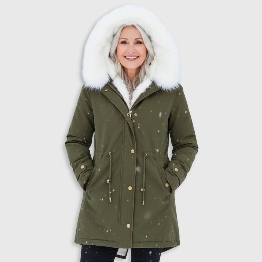 Parka à Capuche Bordée de Fausse Fourrure
