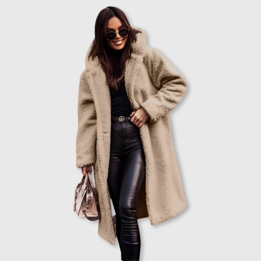 Manteau Long Teddy Oversize à Revers