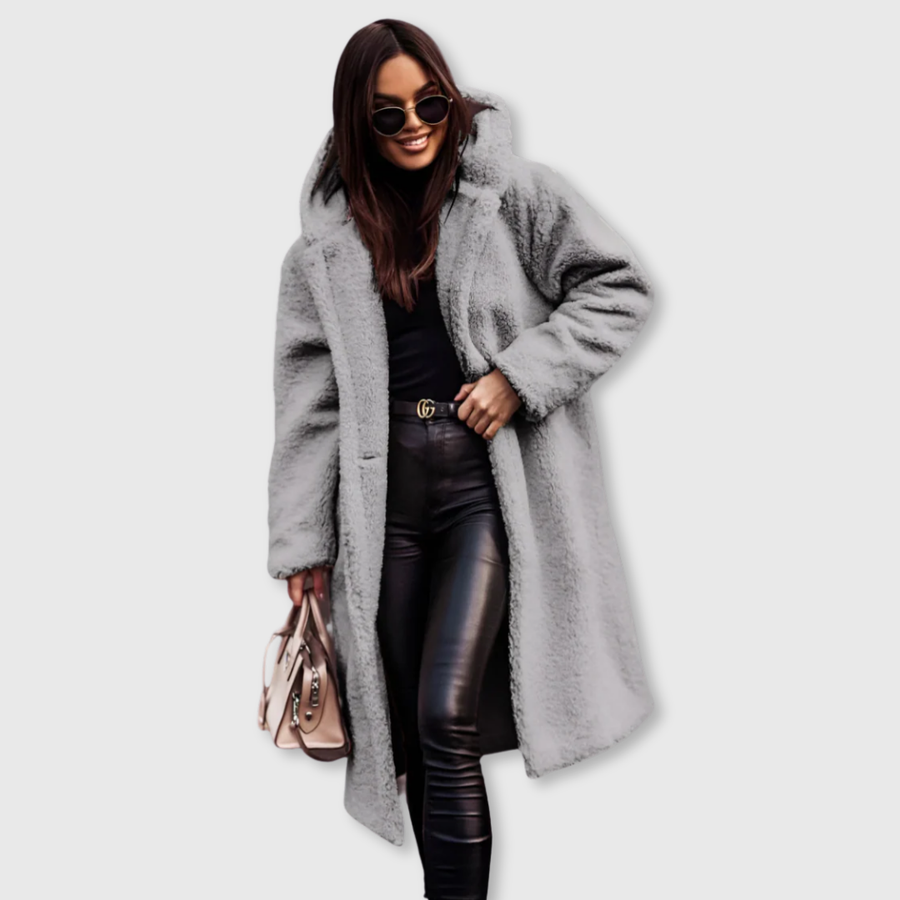 Manteau Long Teddy Oversize à Revers