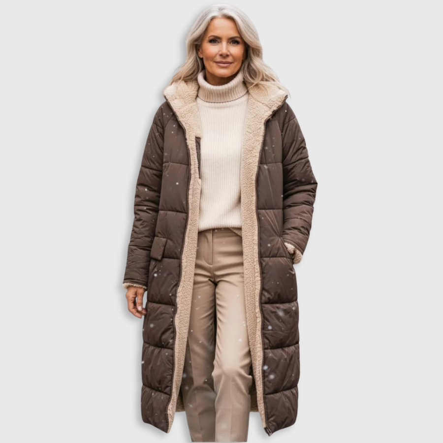 Manteau Long Matelassé à Capuche Bordée