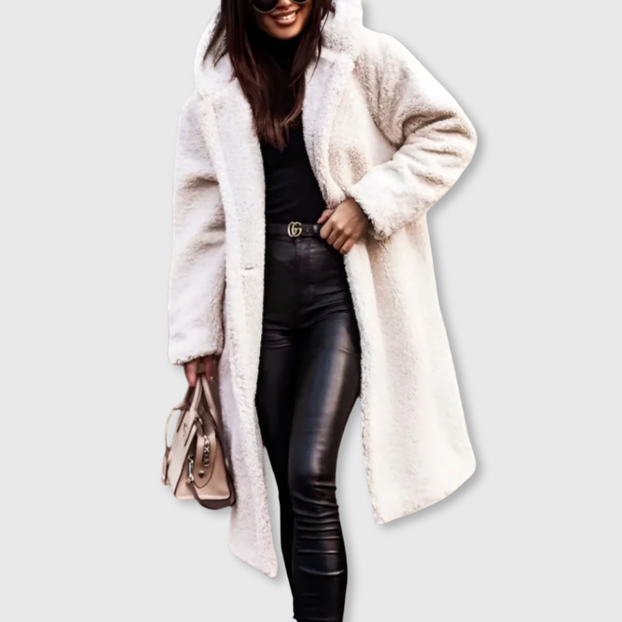 Manteau Long Teddy Oversize à Revers