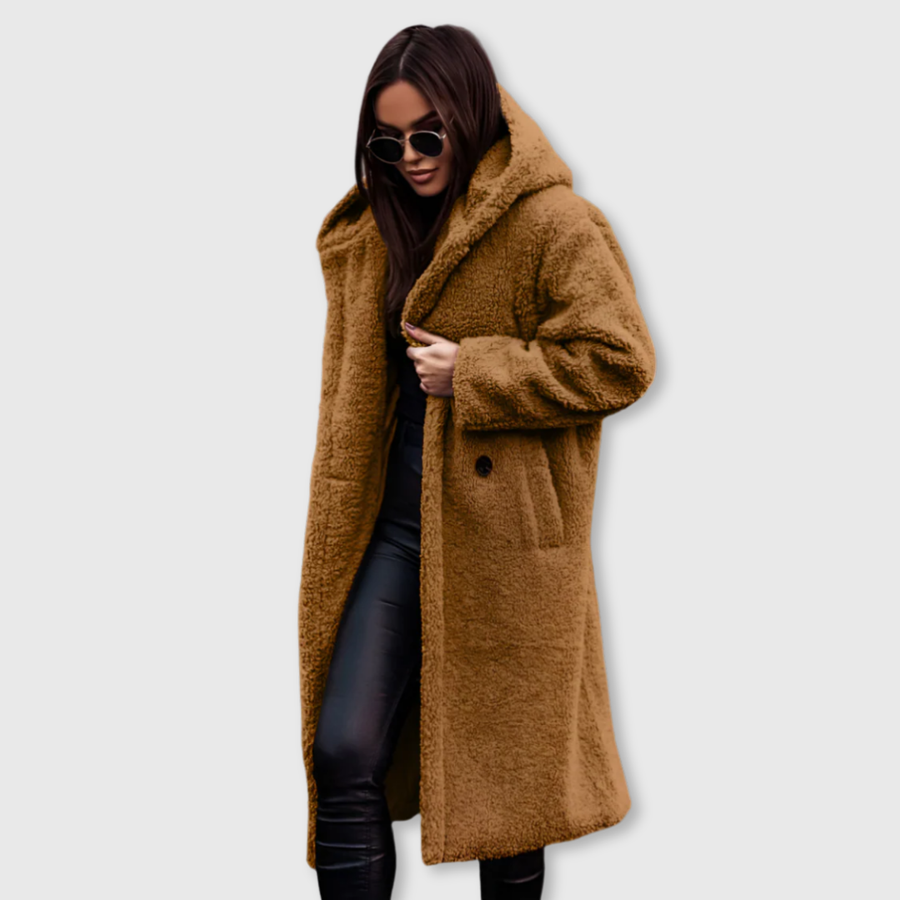 Manteau Long Teddy Oversize à Revers