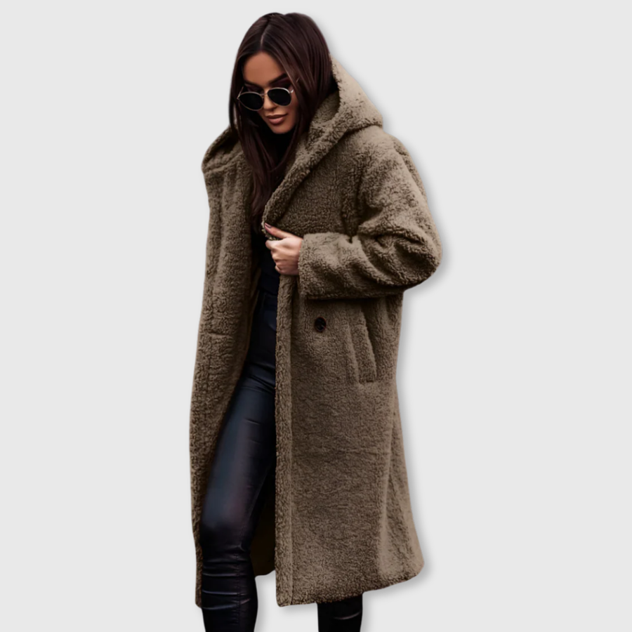 Manteau Long Teddy Oversize à Revers