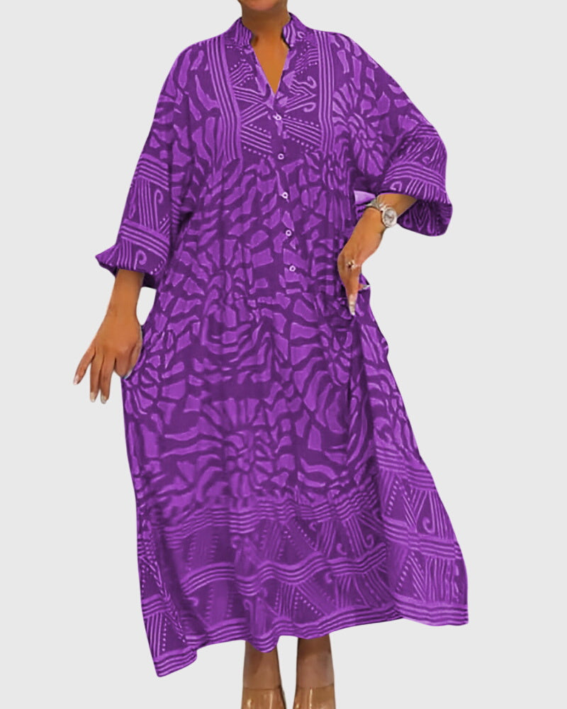 Robe longue imprimé — détail de l'imprimé élégant