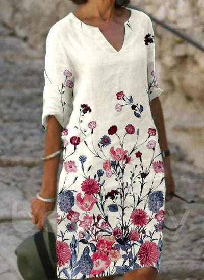 Lysanne – Robe Midi Imprimée à Col en V