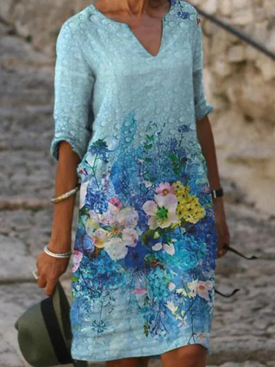 Lysanne – Robe Midi Imprimée à Col en V