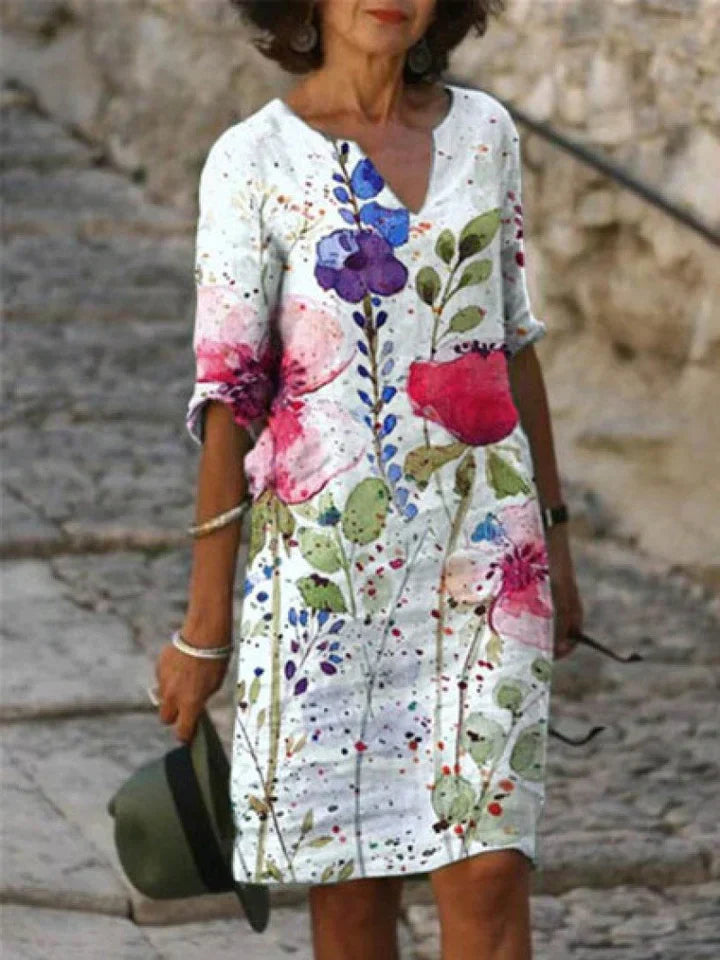 Lysanne – Robe Midi Imprimée à Col en V