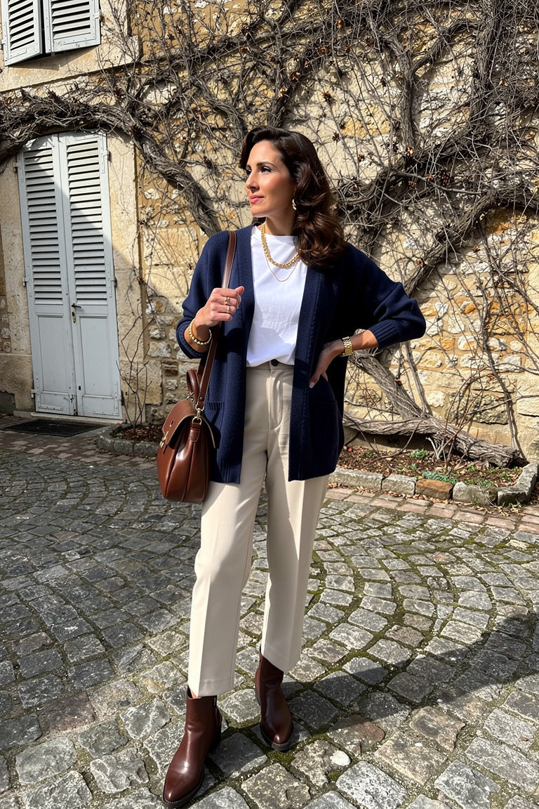 Cardigan Ouvert Poches — Bleu marine — Estée Paris
