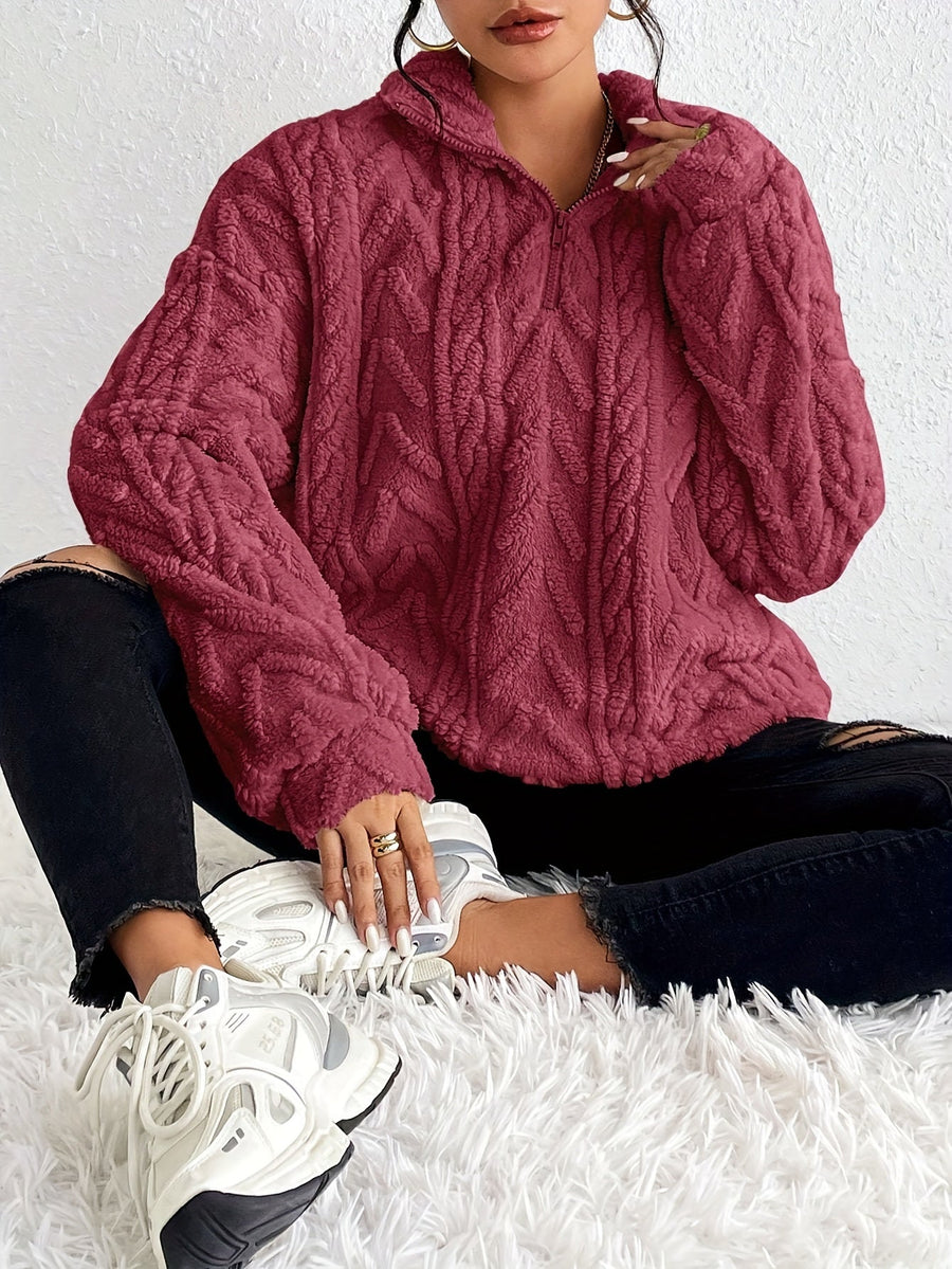 Pull Col Montant à Torsades Demi-Zip