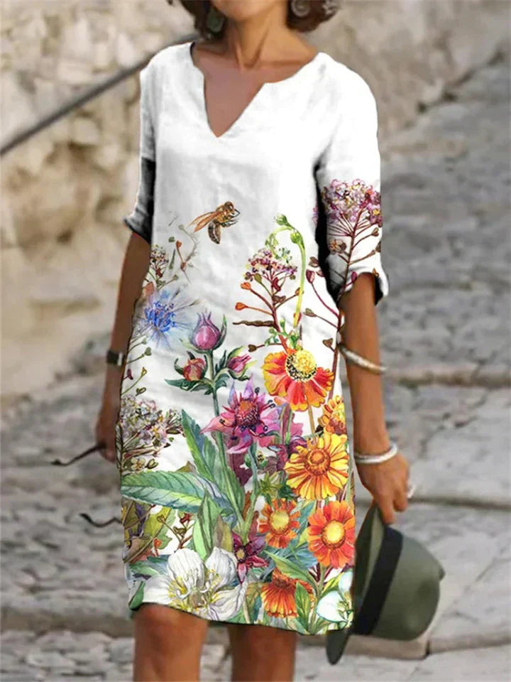Lysanne – Robe Midi Imprimée à Col en V