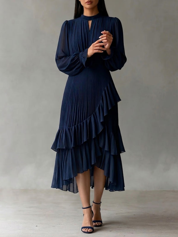 Robe Midi Plissée Élégante avec Volants - Femme