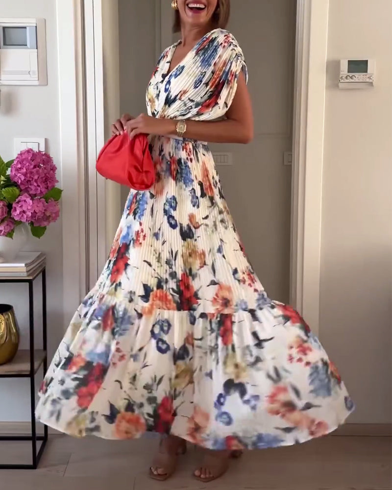 Robe longue fleurie — vue de face en pied