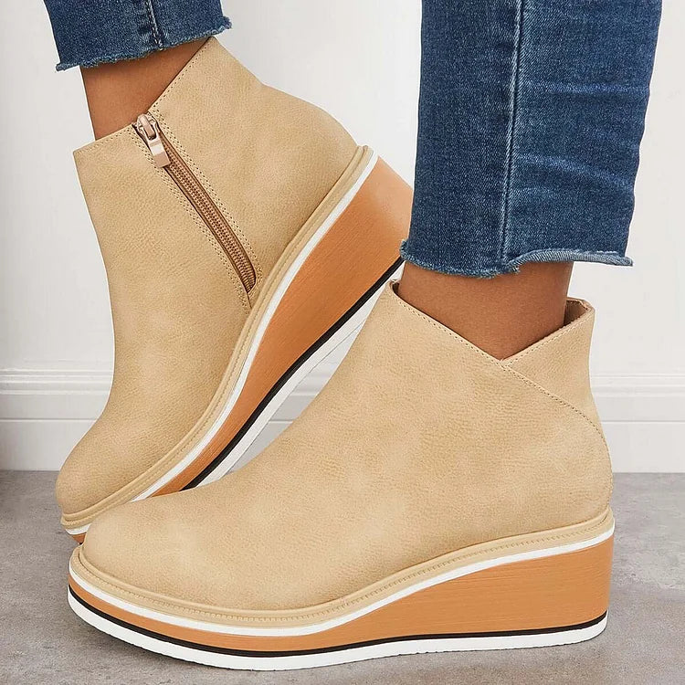 Bottines à Talon Compensé et Fermeture Éclair