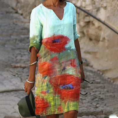 Lysanne – Robe Midi Imprimée à Col en V
