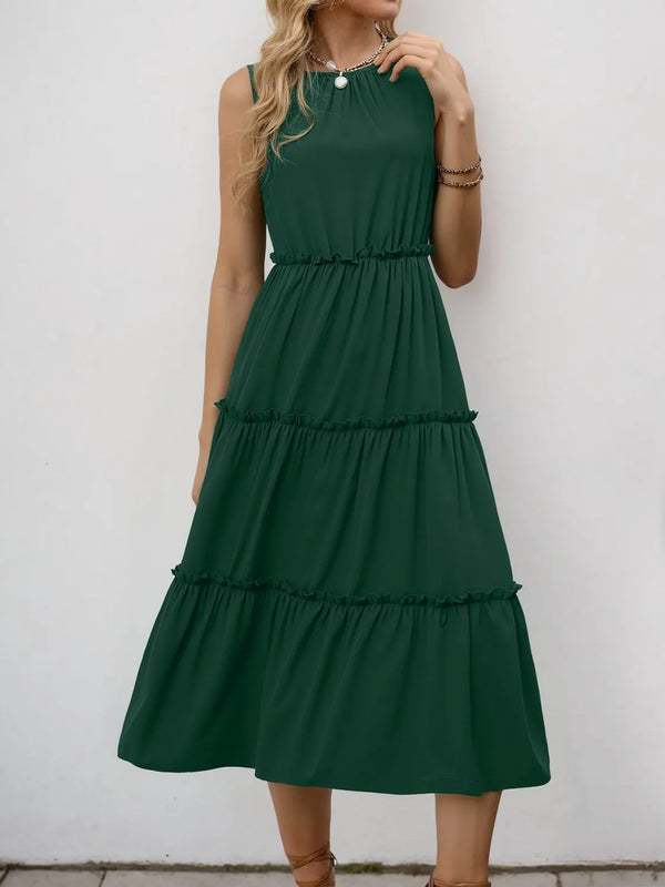 Robe Midi Volantée et Plissée - Élégance Intemporelle