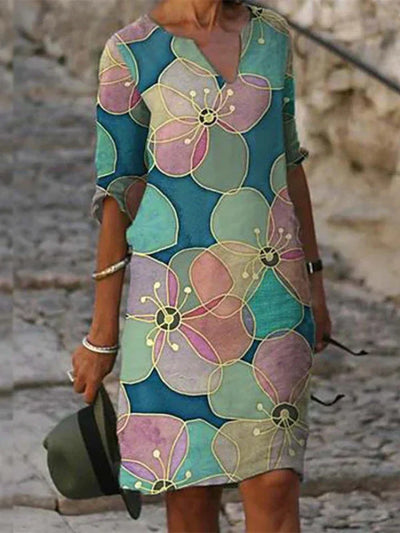 Lysanne – Robe Midi Imprimée à Col en V