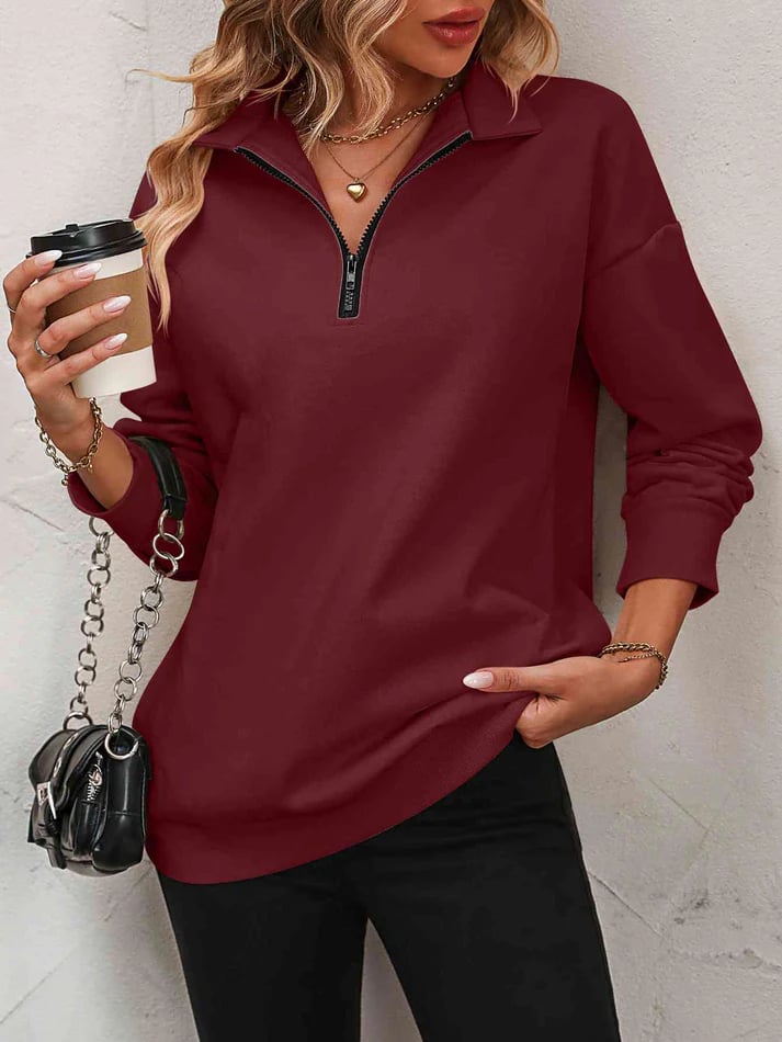 Sweat Col Zippé Demi-Hauteur Épaules Tombantes