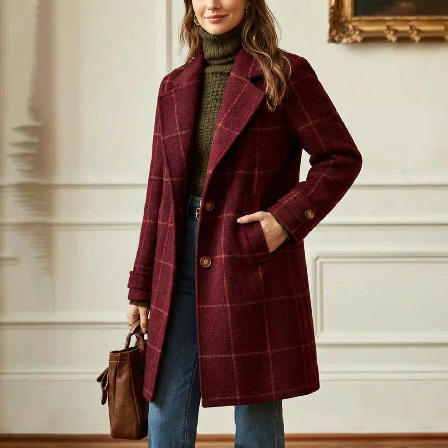 Manteau Long Croisé à Carreaux Verts