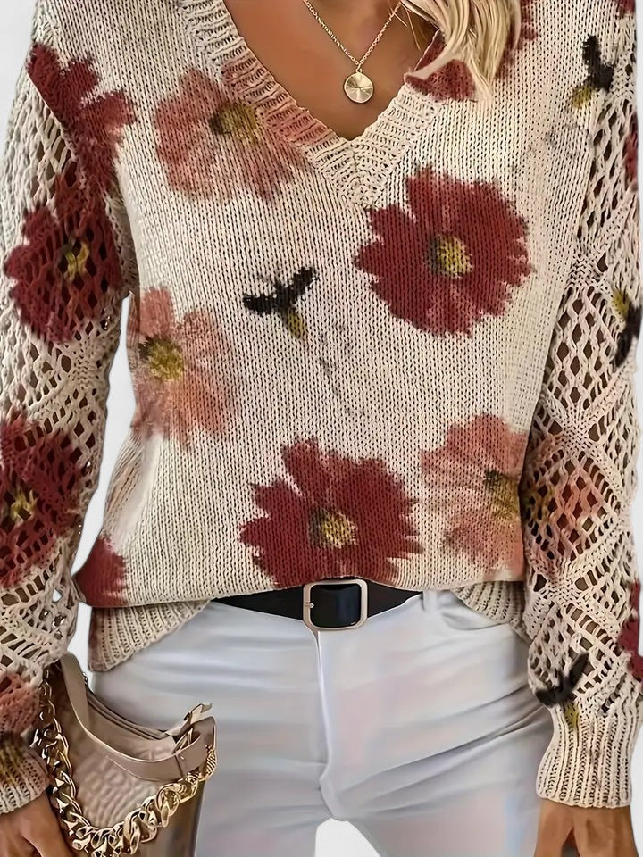 Pull Col V Floral Élégant