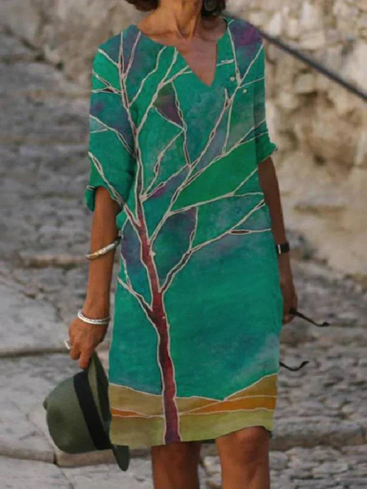 Lysanne – Robe Midi Imprimée à Col en V