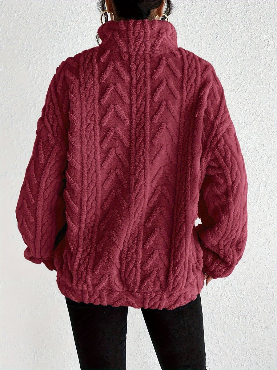 Pull Col Montant à Torsades Demi-Zip
