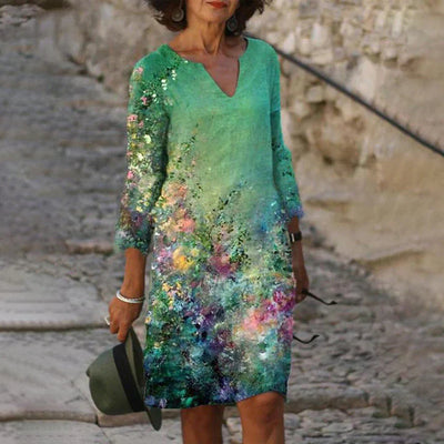 Lysanne – Robe Midi Imprimée à Col en V