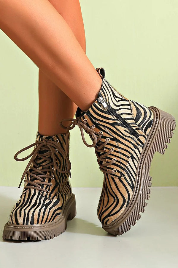 Bottes à Motif Zébré et Lacets Ajustables