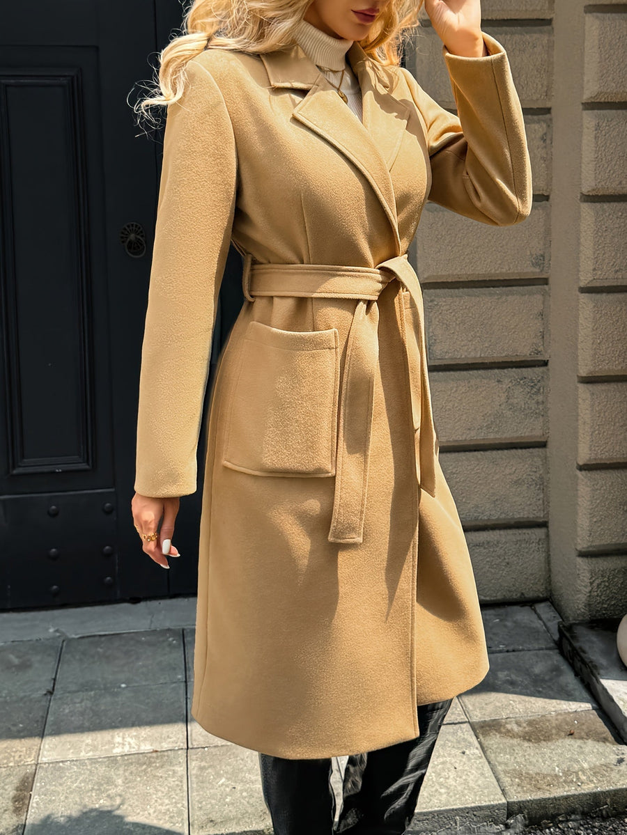 Manteau Portefeuille Mi-Long à Ceinture
