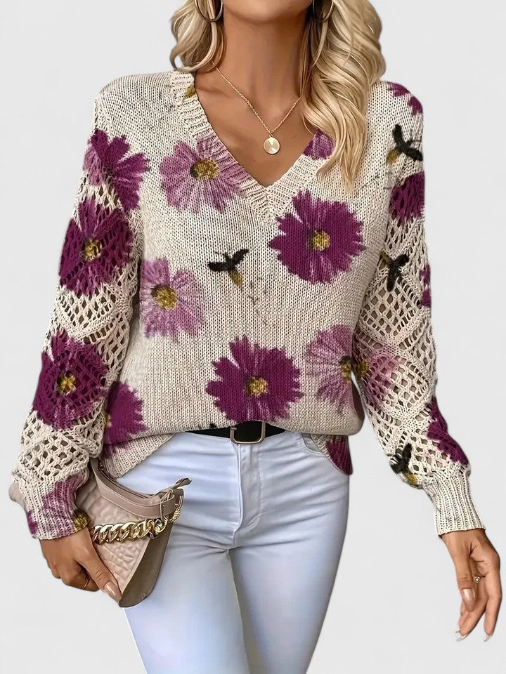 Pull Col V Floral Élégant