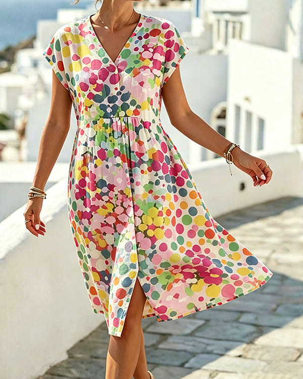 Louna - Robe Femme Pois Colorés Col V Fluide