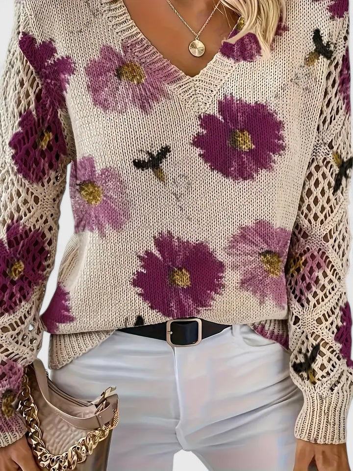 Pull Col V Floral Élégant