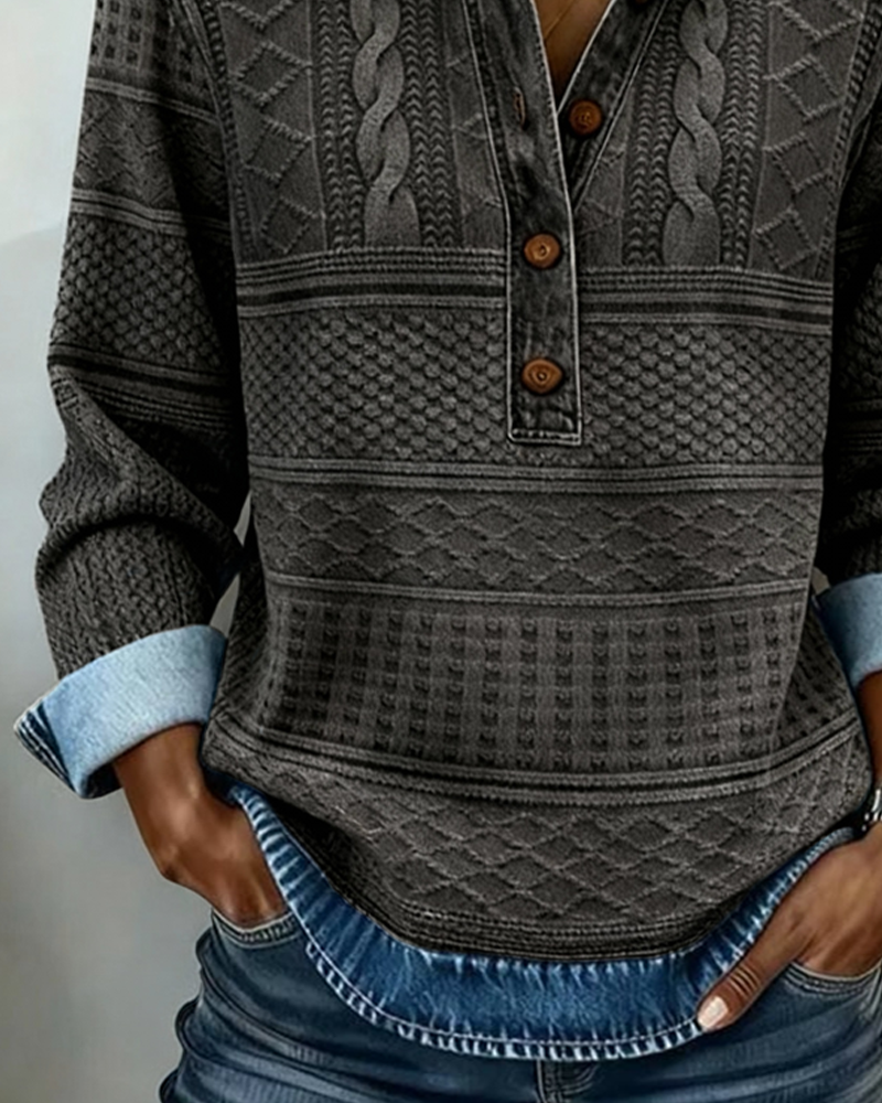 Sweat Col Chemise Boutonnage Partiel