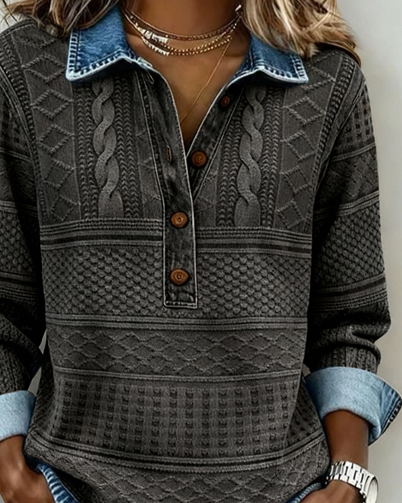 Sweat Col Chemise Boutonnage Partiel