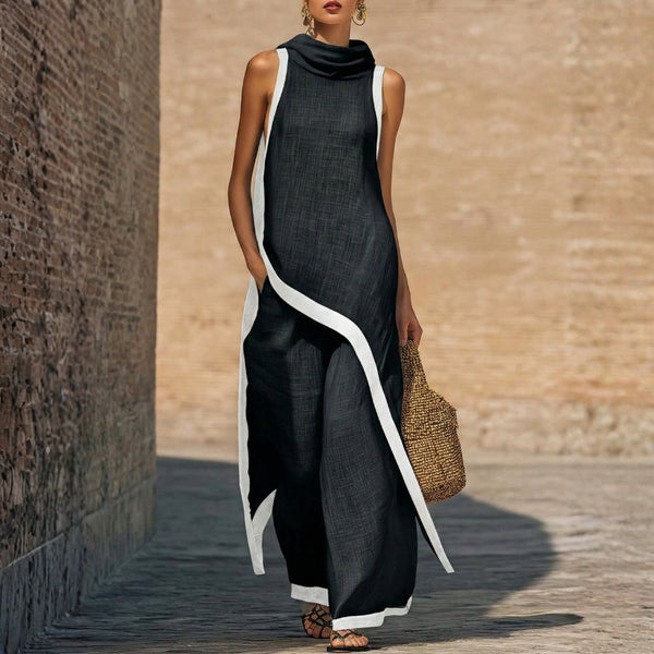 Ensemble Femme Asymétrique - Tunique et Pantalon Ample Élégant