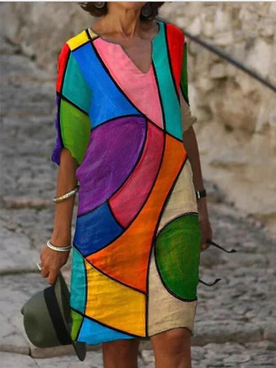 Lysanne – Robe Midi Imprimée à Col en V
