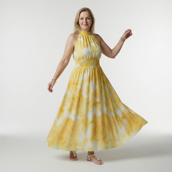 Robe Midi Halter Froncée - Élégance Intemporelle