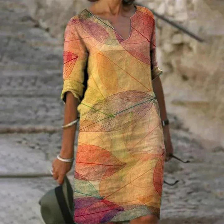 Lysanne – Robe Midi Imprimée à Col en V