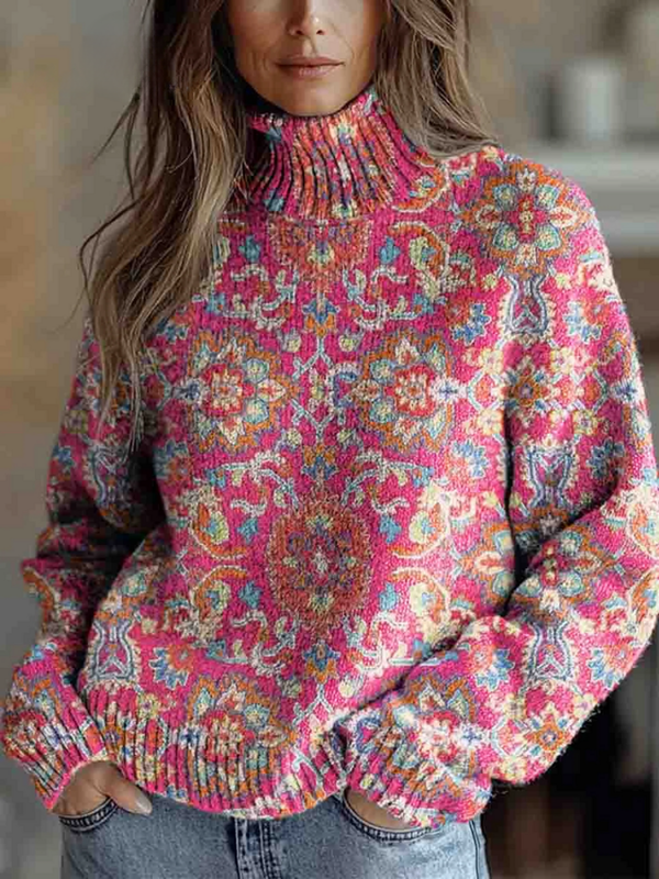 Pull Col Roulé Motif Ornemental