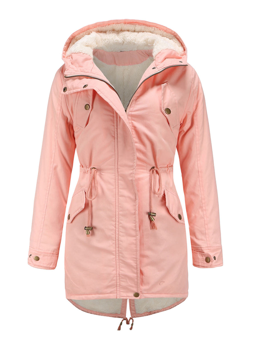Parka Longue à Capuche et Fermeture Zippée