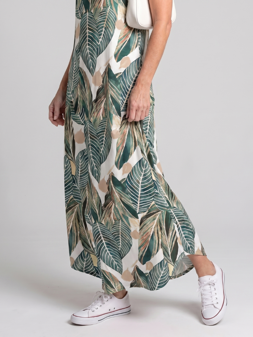 Robe Midi Tropical — vue latérale, tombé fluide