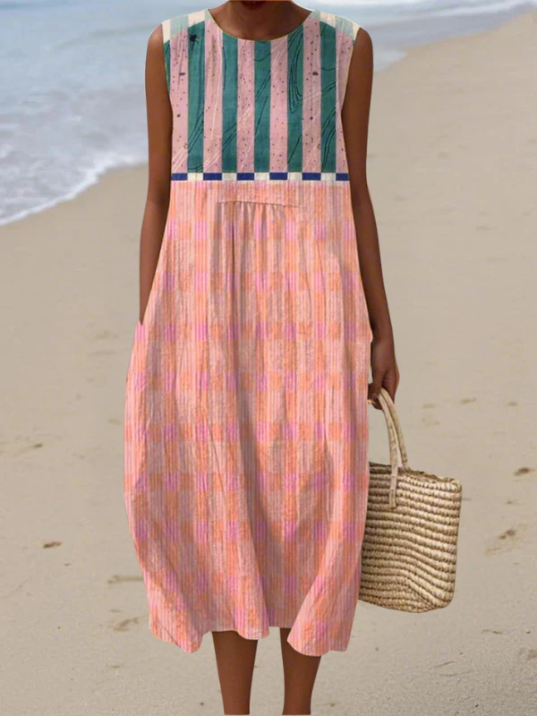 Lily | Robe Midi Rayée en Teintes Pastel