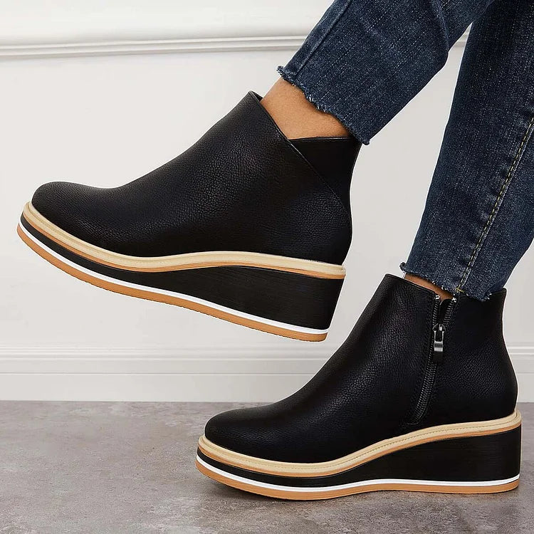 Bottines à Talon Compensé et Fermeture Éclair