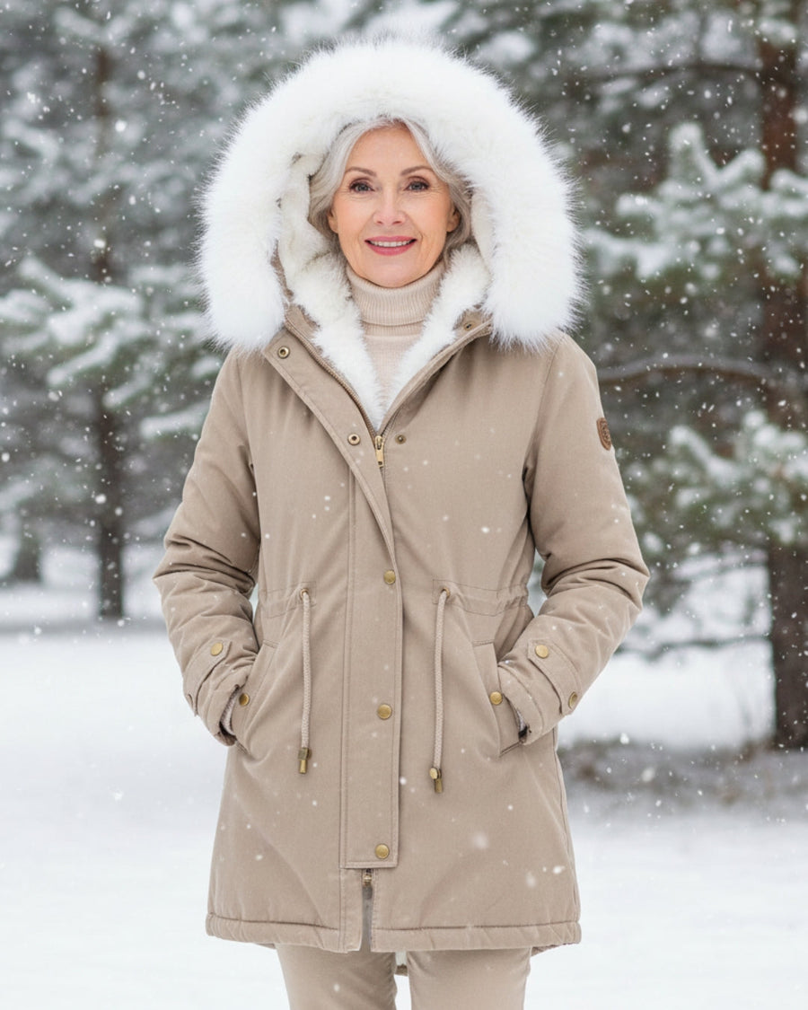 Parka à Capuche Bordée de Fausse Fourrure