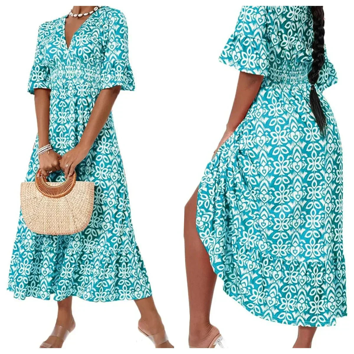 Yiska - Robe Florale à col en V