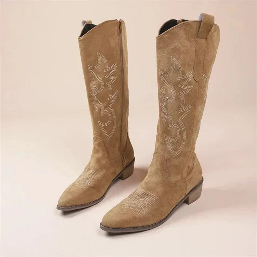 Bottes Brodées à Talon Bloc