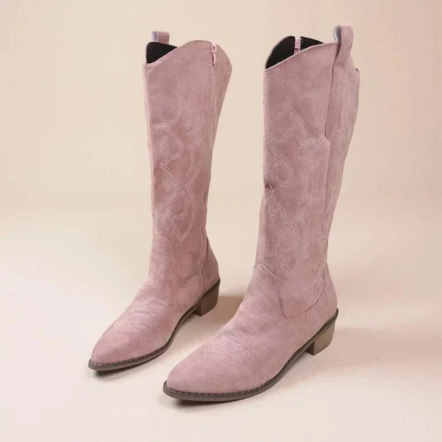 Bottes Brodées à Talon Bloc